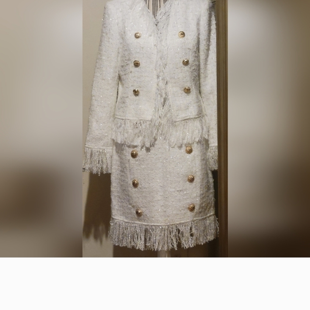 Elegant White Fringe Skirt Set